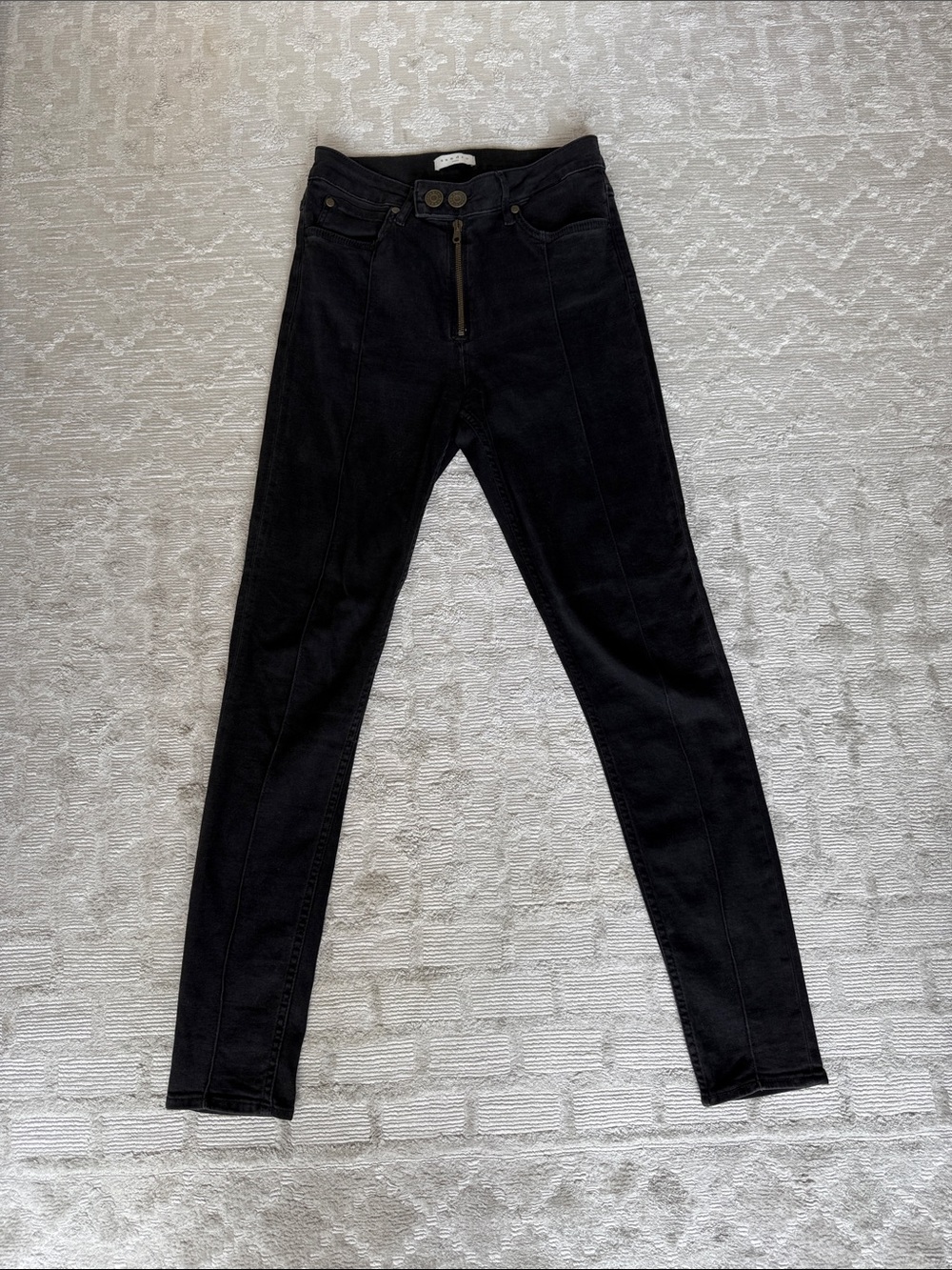 Sandro Black Skinny Double Button Exposed Zipper High-Rise Jeans